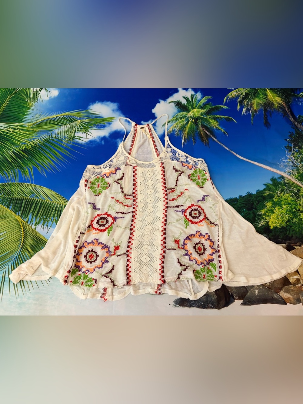 Free People Vintage Embroidered Tank Top